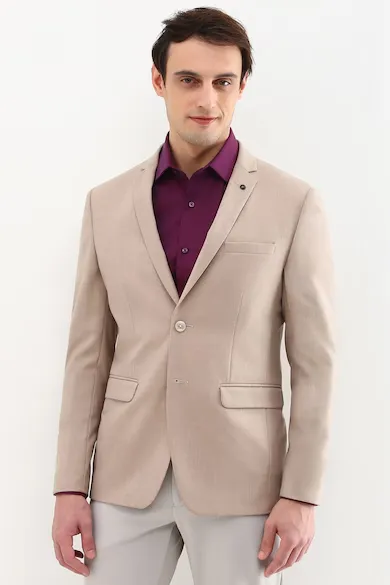 Men Beige Slim Fit Textured Formal Blazer